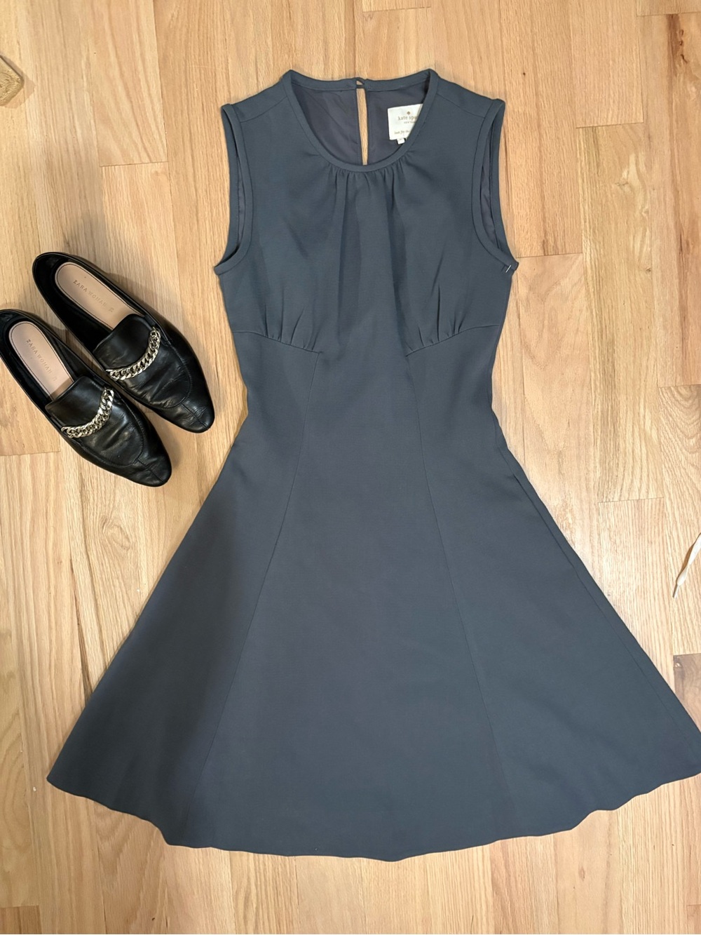 kate spade Sleeveless Fit-and-Flare Dress in Charcoal